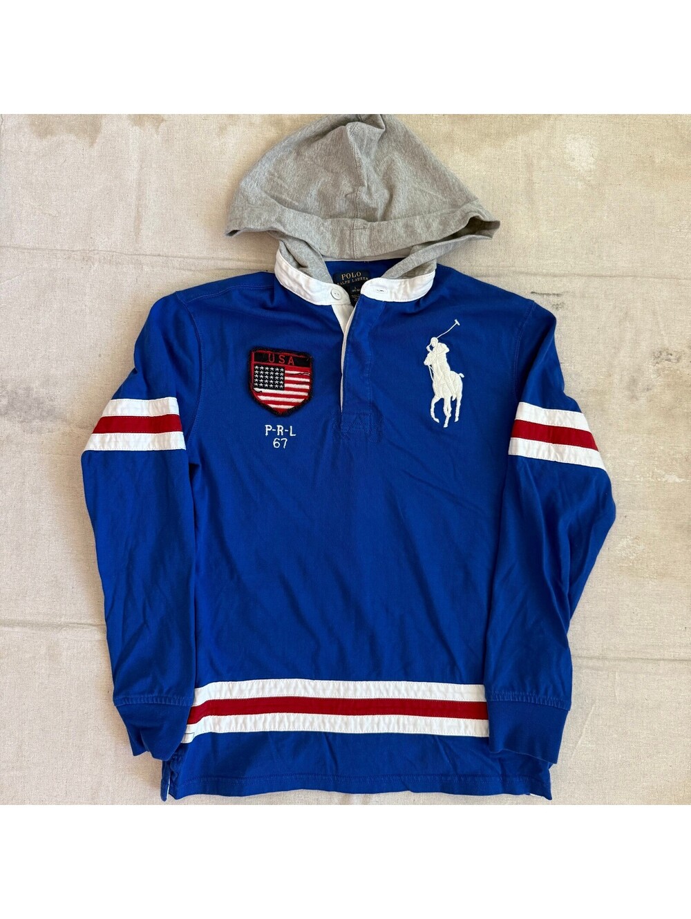 Polo Ralph Lauren 67 Big Pony Rugby Long Sleeve Polo Hoodie Size Large Boys